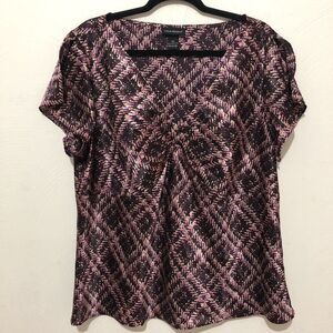 Lane Bryant Top Sz 20 Multi Shiny Split Sleeves Burgundy Pink *Runs Small